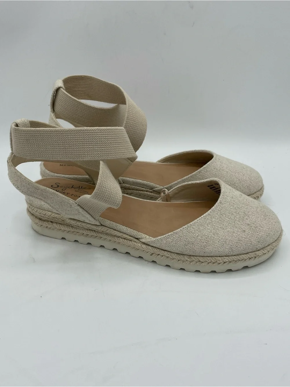 Seychelles Bindy Cream Ankle-Wrap Crisscross Strap Espadrille Sandal.